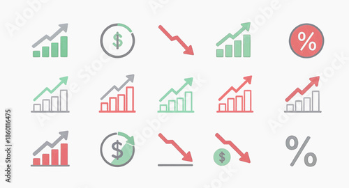 Increase and Decrease Business Growth Icon Set Vector Illustration