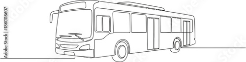 Continuous simple one line drawing of a bus. Minimalist design, vector illustration of a bus on white background.