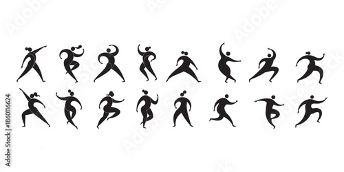 Silhouettes of people dancing and exercising in vector illustration