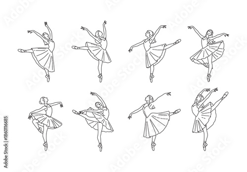 Vector illustration of a set of ballet dancers in artistic silhouettes and patterns