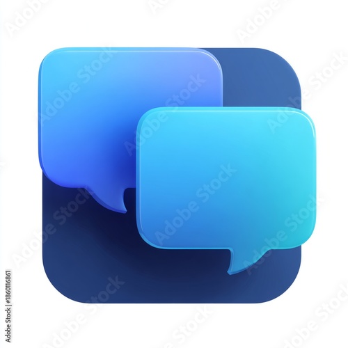 Two Blue Chat Bubbles Icon on Square Background