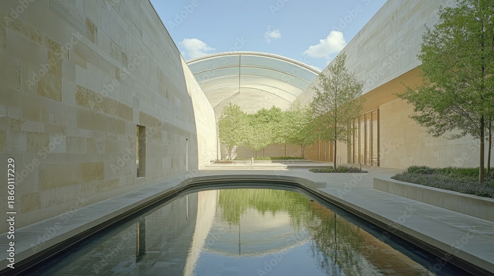Obraz premium Tranquil Courtyard: Architectural Serenity