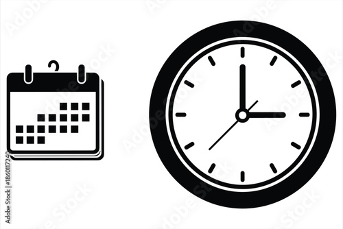 Calendar with Marked Days and a Clock Showing Approximately 3:00 date schedule