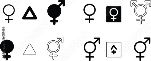 Gender Symbols and Icons Collection with Male Female and Transgender Symbols vector illustration