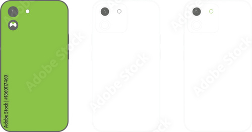 Green Smartphone Back and Two Outline Designs mobile device