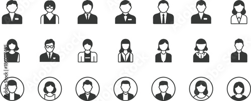 Grid of Business People Icons in Various Styles silhouette