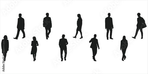 Silhouettes of Ten People Walking on White Background figures