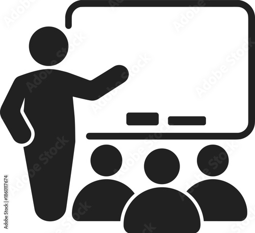 Teacher or Speaker Presenting to Students in Front of a Whiteboard Icon education teaching