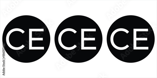 Three Black Circles with White CE Logos on White Background symbol mark