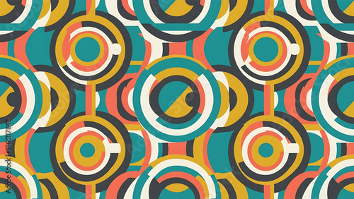 Vibrant geometric pattern with colorful circles and shapes