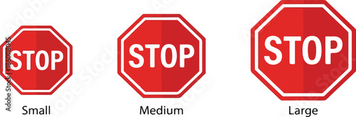 Red Octagonal Stop Signs in Small, Medium, and Large Sizes