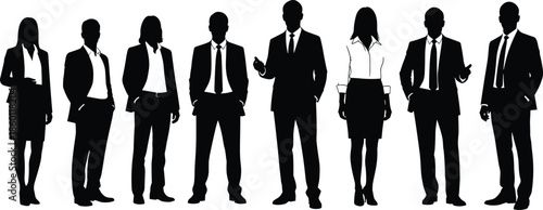 Black Silhouettes of Professional Business People in Suits Standing Together for Corporate Teamwork and Leadership Concept Vector Illustration on White