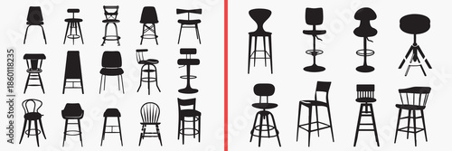 chair silhouettes vector, stool silhouettes clipart, furniture chair svg, seating furniture illustration, modern chair graphics, black chair silhouettes, interior furniture vector art, home decor chai