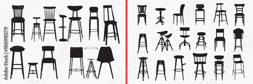 chair silhouettes vector, stool silhouettes clipart, furniture chair svg, seating furniture illustration, modern chair graphics, black chair silhouettes, interior furniture vector art, home decor chai