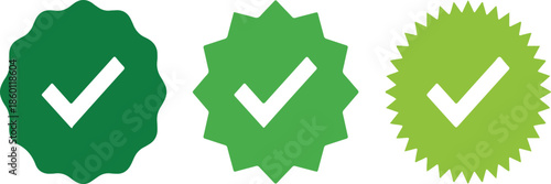 Set of Green Check Mark Guarantee Badges - Quality Approved and Verified Symbols for Eco-Friendly Trust