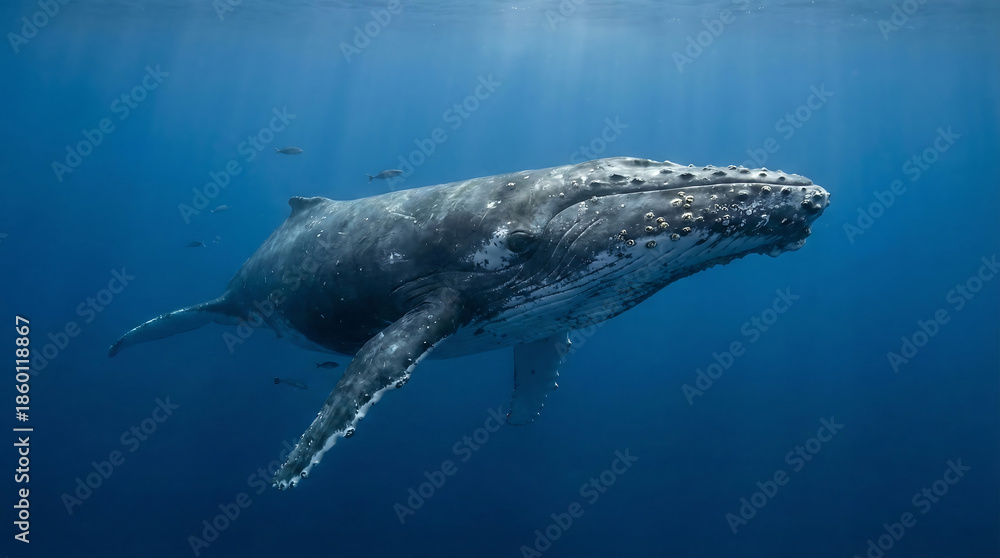 Fototapeta premium Majestic Humpback Whale Gliding in the Open Sea
