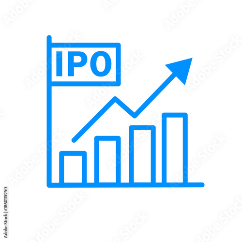 Bild auf Leinwand IPO growth chart showing rising stock price and bar graph in blue outline on tra