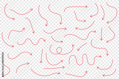 Set of hand drawn arrow vector icons. Simple lines hand drawn black arrows in various style. Set of simple of hand drawn black arrows. Black hand-drawn arrow signs or symbols. Black hand drawn arrow