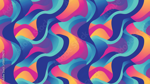 Vibrant wavy pattern with colorful swirling shapes and bright hues