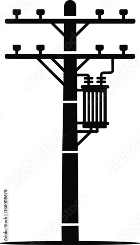 Silhouette of a Utility Pole with Transformer and Insulators power pole electricity