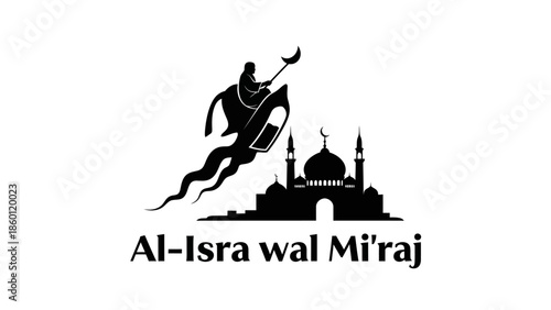 Islamic Al Isra wal Miraj journey of Prophet Muhammad on Buraq.