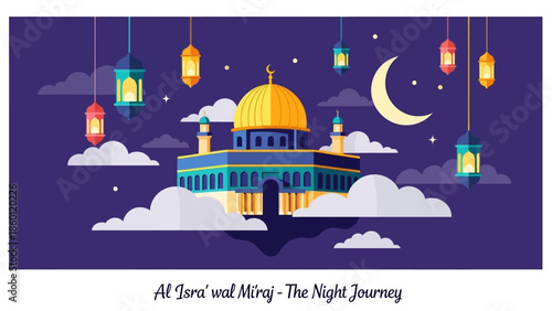 Vector illustration of the Dome of the Rock for the Islamic holiday Al Isra wal Miraj.