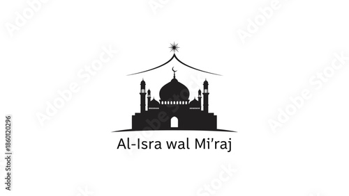 Islamic Mosque Silhouette for Al-Isra wal Miraj Celebration.