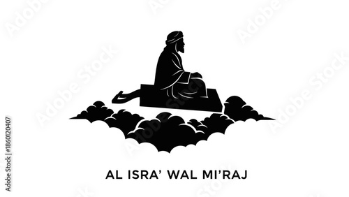 Black silhouette of the Prophet Muhammads night journey Al Isra Wal Miraj.