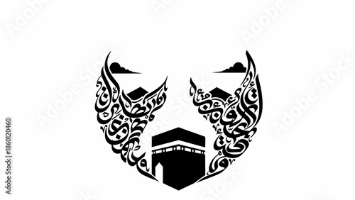 Symbolic Kaaba in Mecca with Elegant Arabic Calligraphy Art.