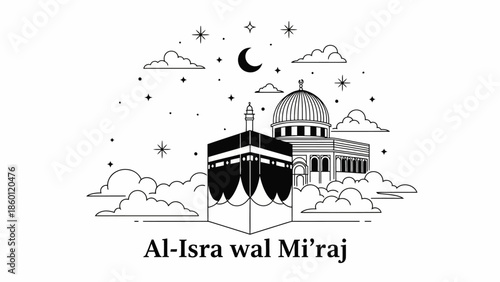 Islamic Holy Site Depiction - The Kaaba and Mosque Illustration.