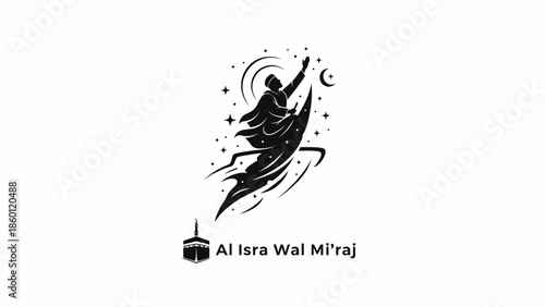 Islamic silhouette art of Al Isra Wal Miraj journey.