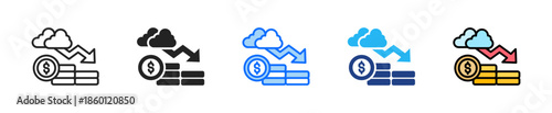 Economic Downturn Icon Set Multiple Style Collection