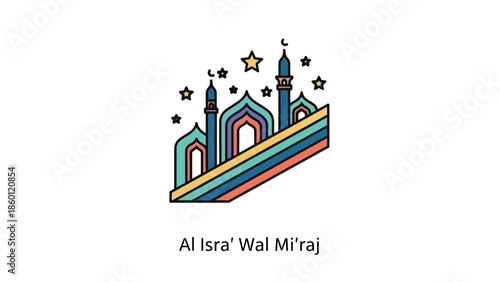 Colorful Mosque Illustration for Al Isra Wal Miraj Celebration.