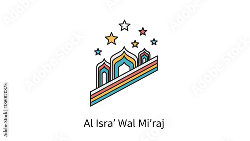 Colorful line art icon for the Islamic event Al Isra Wal Miraj.