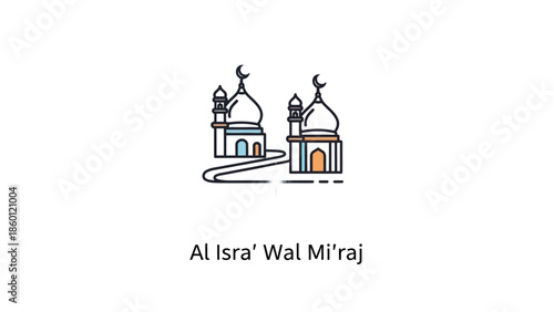 Al Isra Wal Miraj Illustration - Mosques Connected by a Winding Path.