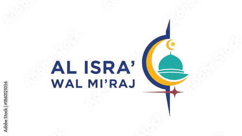 Al Isra Wal Miraj Islamic Event Logo Design with Mosque and Crescent Moon.