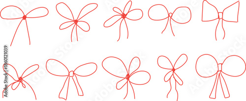  set of simple, hand-drawn vector illustrations of various bows and gift ribbons. 