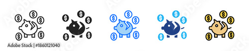 Broken Piggy Bank Icon Set Multiple Style Collection
