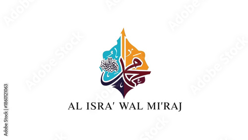 Colorful Al Isra Wal Miraj Logo Design with Islamic Calligraphy.