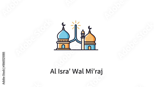Al Isra Wal Miraj Islamic Mosque Icon Illustration.