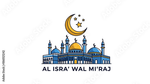 Al Isra Wal Miraj Mosque with Crescent Moon and Stars.