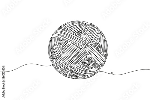 Continuous Line Art Drawing of a Yarn Ball or Wool Skein
