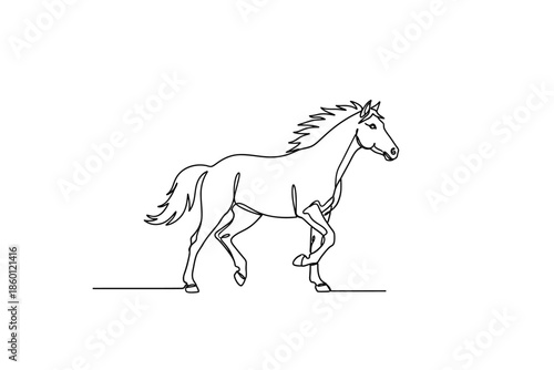 Continuous Line Art Illustration of a Trotting Horse on a White Background