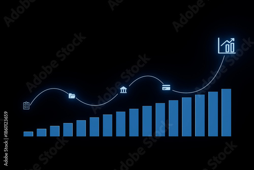 Growth chart shows financial progress with various elements related to investment and banking