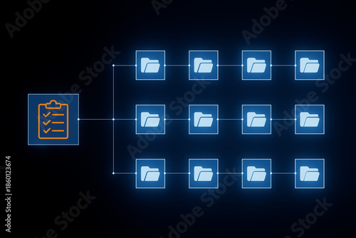 Visual representation of data organization with folders and checklist