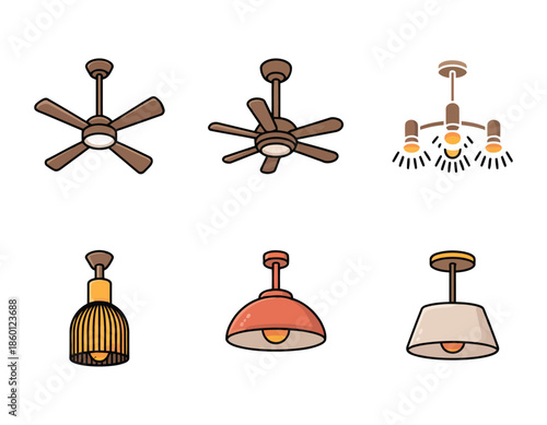 Collection of ceiling lights and fans