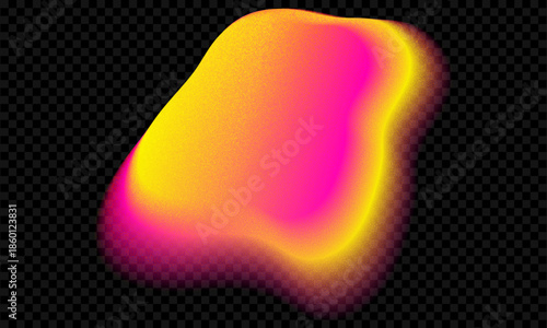 Gradient aura shape in pink and yellow color. Abstract blur and noise texture with sunset gradation palette. Neon grainy y2k icon. Iridescent figure on black transparent background. Fluorescent ombre