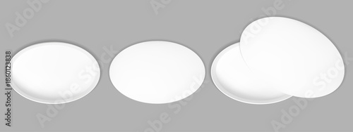 White oval top gift box mockup. Open round package view for birthday present with makeup or cosmetic. 3d paper cover design for corporate carton container realistic shadow above showcase illustration