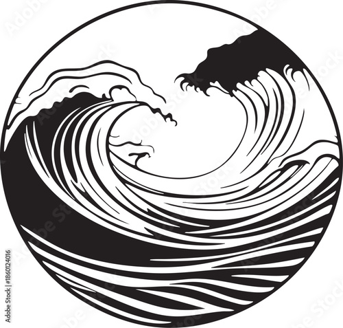 Vagues mer déchainée logo  - Silhouette Vecteur