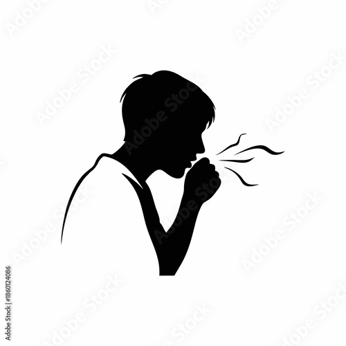 vector silhouette of a person coughing